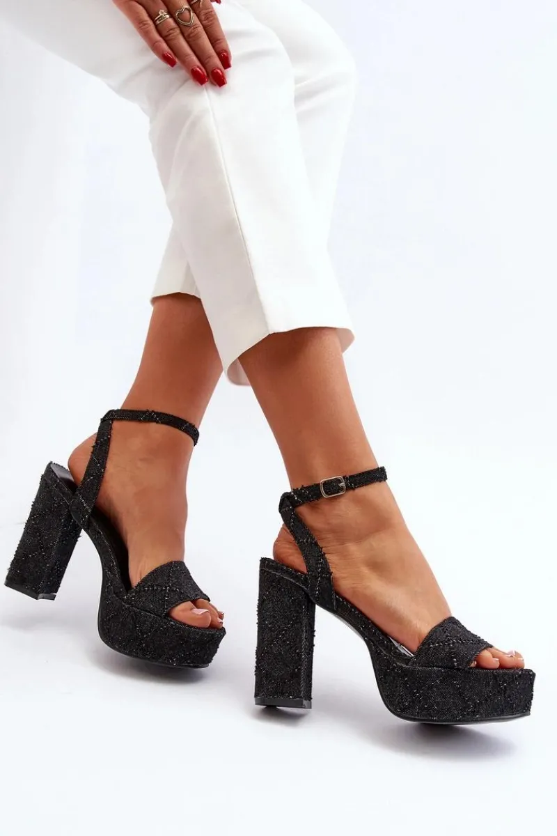 Sandały Na Słupku|Sandały Na Obcasie>Boto Jeansowe Sandały Na Słupku Czarne Acrana Czarny