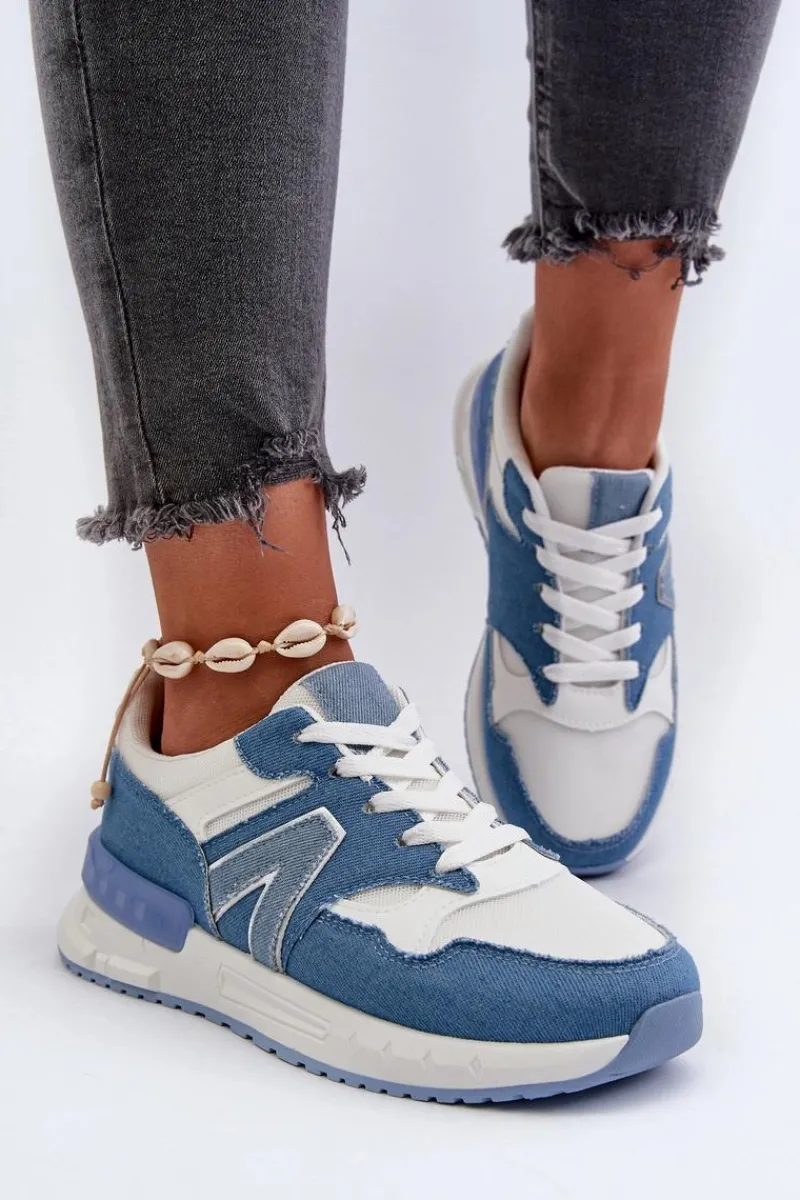 Sneakersy Damskie>Boto Jeansowe Sneakersy Damskie Z Eko Skóry Niebieskie Vinelli