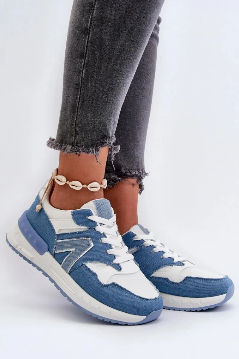 Sneakersy Damskie>Boto Jeansowe Sneakersy Damskie Z Eko Skóry Niebieskie Vinelli