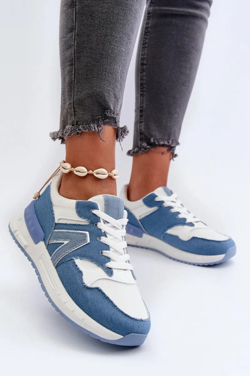 Sneakersy Damskie>Boto Jeansowe Sneakersy Damskie Z Eko Skóry Niebieskie Vinelli