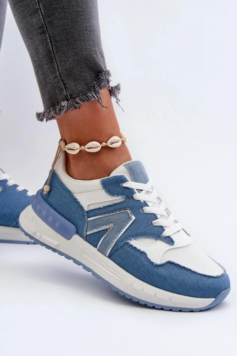 Sneakersy Damskie>Boto Jeansowe Sneakersy Damskie Z Eko Skóry Niebieskie Vinelli