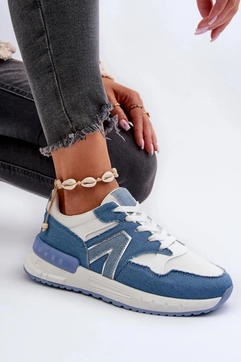 Sneakersy Damskie>Boto Jeansowe Sneakersy Damskie Z Eko Skóry Niebieskie Vinelli