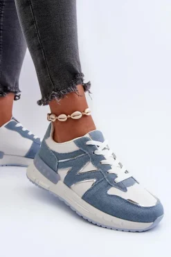 New Boto Jeansowe Sneakersy Damskie Z Eko Skóry e Kaimans Niebieski