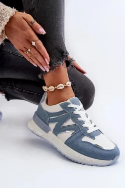 New Boto Jeansowe Sneakersy Damskie Z Eko Skóry e Kaimans Niebieski