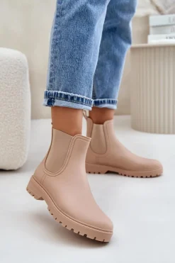 Kalosze Damskie>Boto Kalosze Damskie Z Elastycznymi Wstawkami Beżowe Ciariel