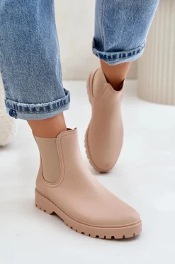 Kalosze Damskie>Boto Kalosze Damskie Z Elastycznymi Wstawkami Beżowe Ciariel