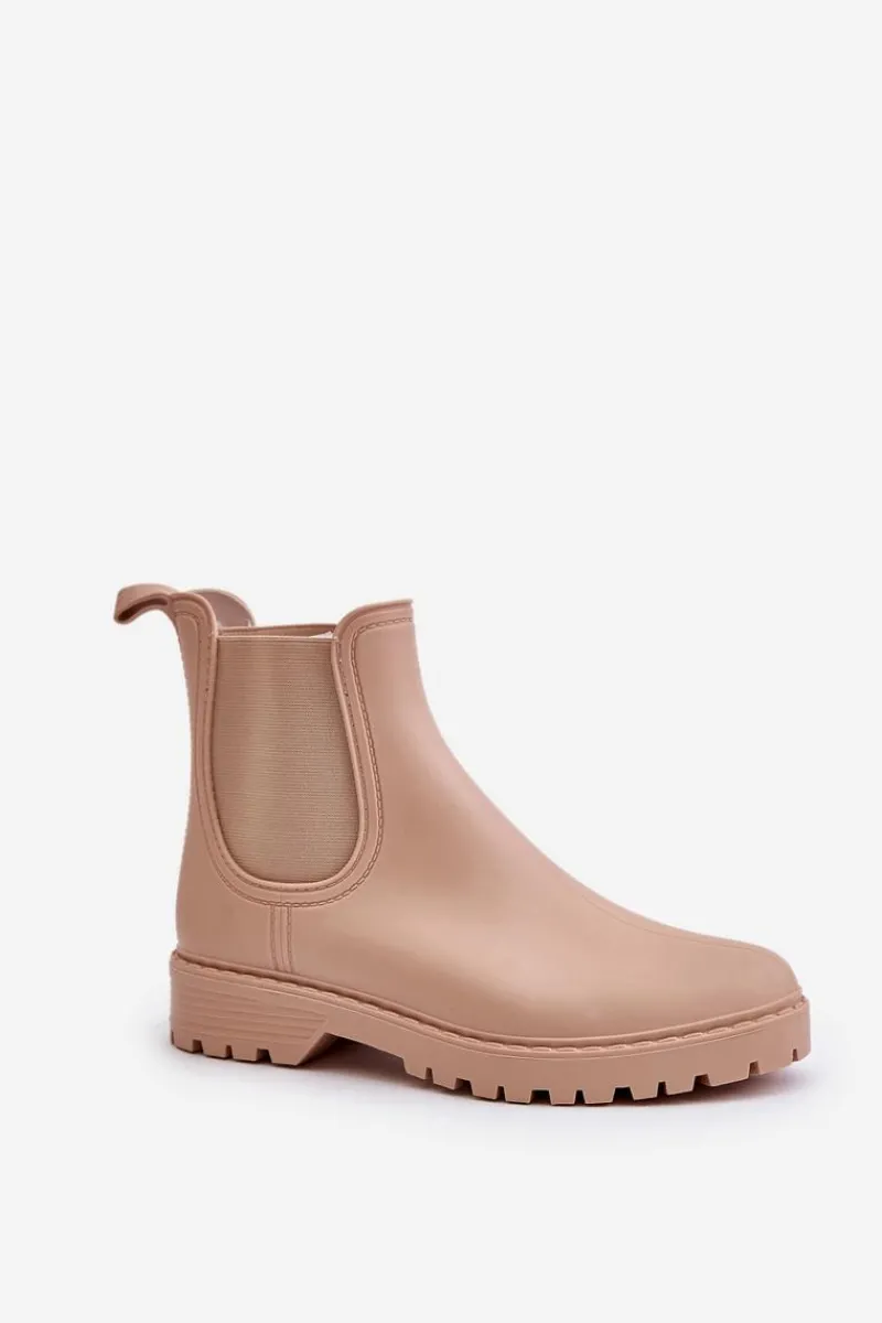 Kalosze Damskie>Boto Kalosze Damskie Z Elastycznymi Wstawkami Beżowe Ciariel