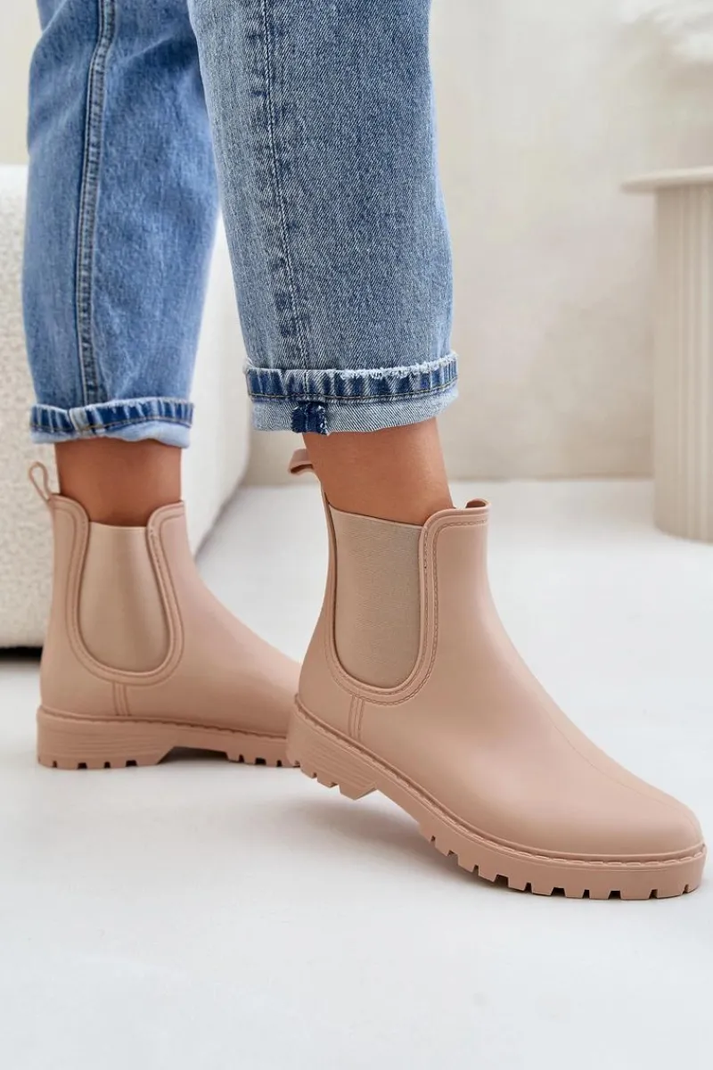 Kalosze Damskie>Boto Kalosze Damskie Z Elastycznymi Wstawkami Beżowe Ciariel