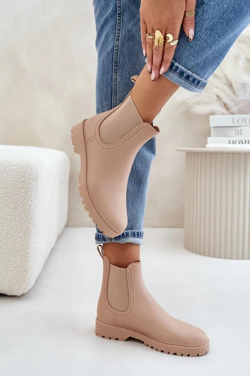 Kalosze Damskie>Boto Kalosze Damskie Z Elastycznymi Wstawkami Beżowe Ciariel