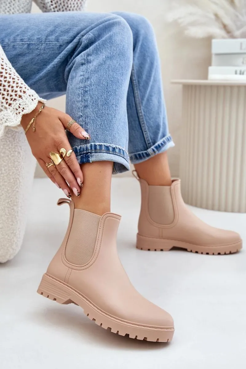 Kalosze Damskie>Boto Kalosze Damskie Z Elastycznymi Wstawkami Beżowe Ciariel