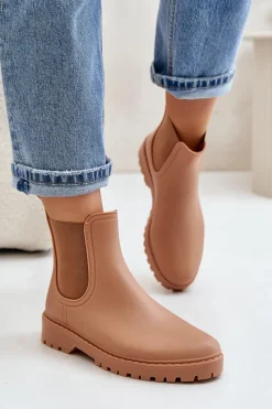 Sale Boto Kalosze Damskie Z Elastycznymi Wstawkami Brązowe Ciariel