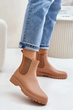 Sale Boto Kalosze Damskie Z Elastycznymi Wstawkami Brązowe Ciariel