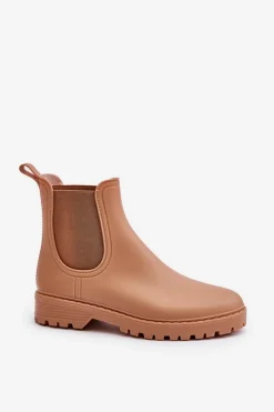 Sale Boto Kalosze Damskie Z Elastycznymi Wstawkami Brązowe Ciariel