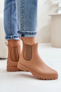 Sale Boto Kalosze Damskie Z Elastycznymi Wstawkami Brązowe Ciariel