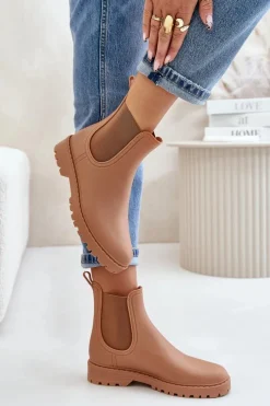 Sale Boto Kalosze Damskie Z Elastycznymi Wstawkami Brązowe Ciariel