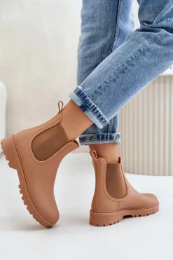 Sale Boto Kalosze Damskie Z Elastycznymi Wstawkami Brązowe Ciariel