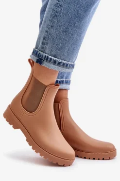 Sale Boto Kalosze Damskie Z Elastycznymi Wstawkami Brązowe Ciariel