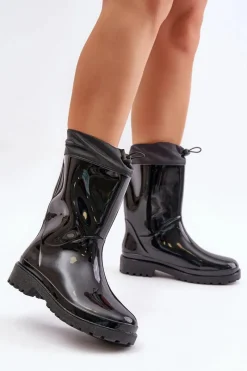 Sale Kalosze Damskie Ze Ściągaczem Czarne Ellatiel Damskie Kalosze Damskie