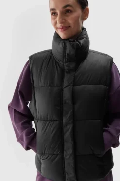 Bluzy Damskie|Odzież 4F>4F Kamizelka Bezrękawnik Puchowy Z Wypełnieniem Syntetycznym WAW24TVJAF140-20S Czarna Czarny