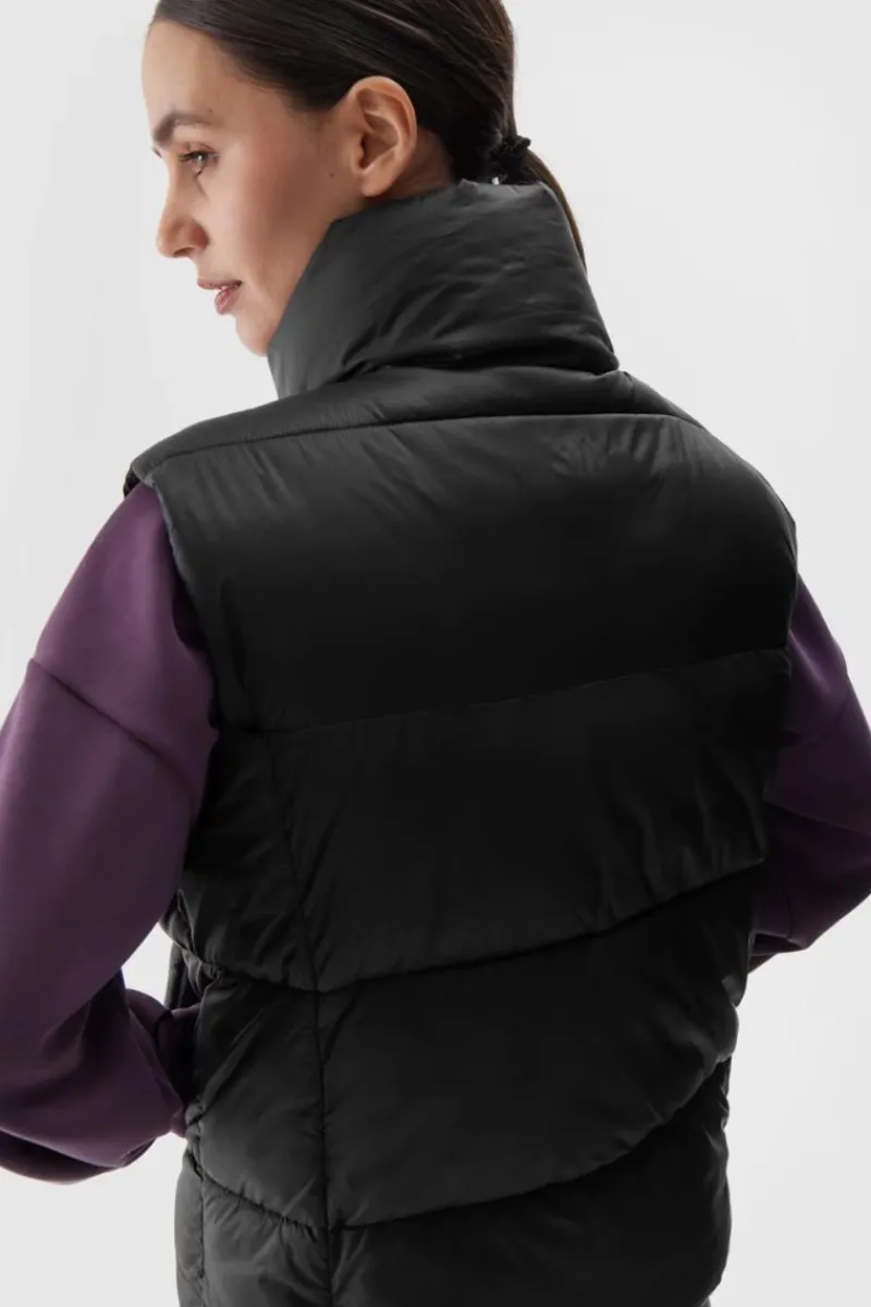 Bluzy Damskie|Odzież 4F>4F Kamizelka Bezrękawnik Puchowy Z Wypełnieniem Syntetycznym WAW24TVJAF140-20S Czarna Czarny