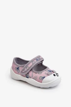 Dziewczęce|Balerinki Dziecięce>BEFADO Kapcie Baleriny Z Misiem 209P038 Szaro-Różowy