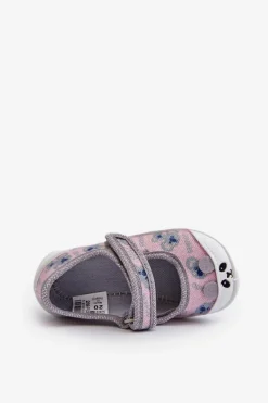 Dziewczęce|Balerinki Dziecięce></noscript>BEFADO Kapcie Baleriny Z Misiem 209P038 Szaro-Różowy