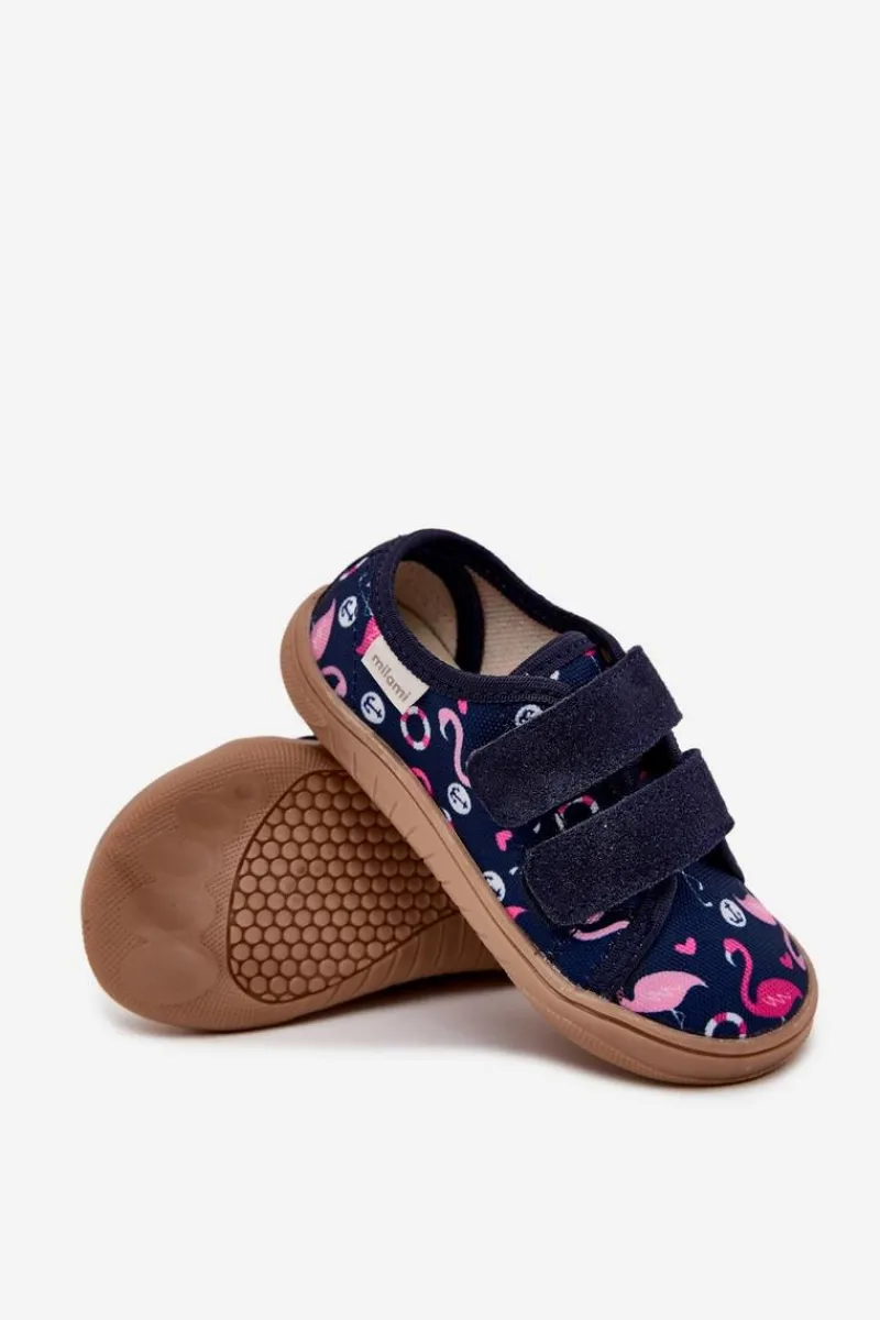 Outlet Kapcie Barefoot Dziewczęce Flamingi Granatowe Saphira Dzieci Dziewczęce|Barefoot