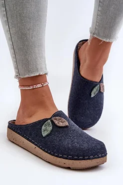 Kapcie Klasyczne|Klapki Damskie Klasyczne>INBLU Kapcie Damskie Filcowe ED000013 Granatowe