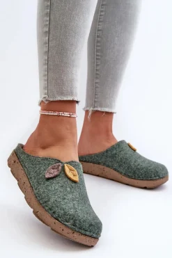 INBLU Kapcie Damskie Filcowe ED000013 Zielone