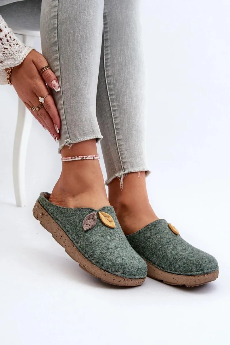 INBLU Kapcie Damskie Filcowe ED000013 Zielone