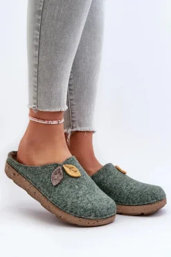 INBLU Kapcie Damskie Filcowe ED000013 Zielone
