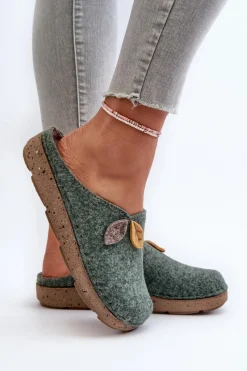 INBLU Kapcie Damskie Filcowe ED000013 Zielone