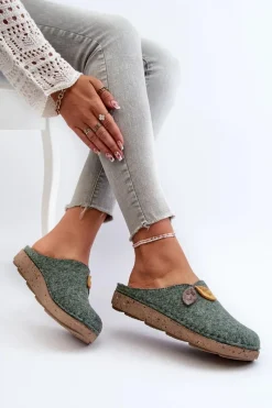 INBLU Kapcie Damskie Filcowe ED000013 Zielone