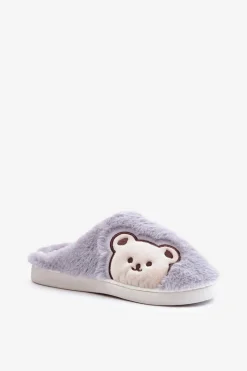 Online Kapcie Damskie Futrzane Z Misiem Szare Fiorinella Damskie Kapcie Klasyczne