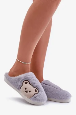 Online Kapcie Damskie Futrzane Z Misiem Szare Fiorinella Damskie Kapcie Klasyczne