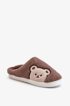 Kapcie Damskie Futrzane Z Misiem Brązowe Fiorinella Damskie Kapcie Klasyczne