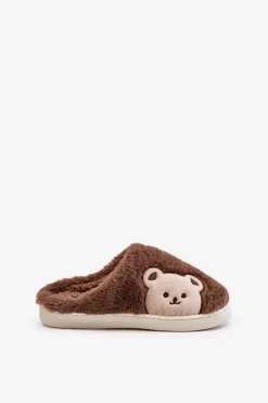 Kapcie Damskie Futrzane Z Misiem Brązowe Fiorinella Damskie Kapcie Klasyczne