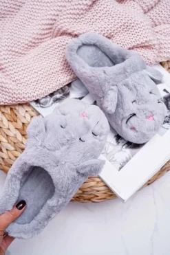 Online Boto Kapcie Damskie Kotki z Uszami Szare Sleppyhead