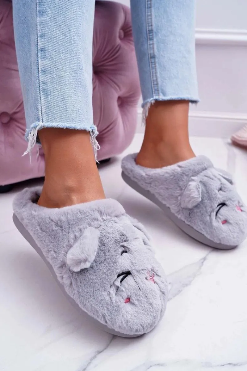 Online Boto Kapcie Damskie Kotki z Uszami Szare Sleppyhead