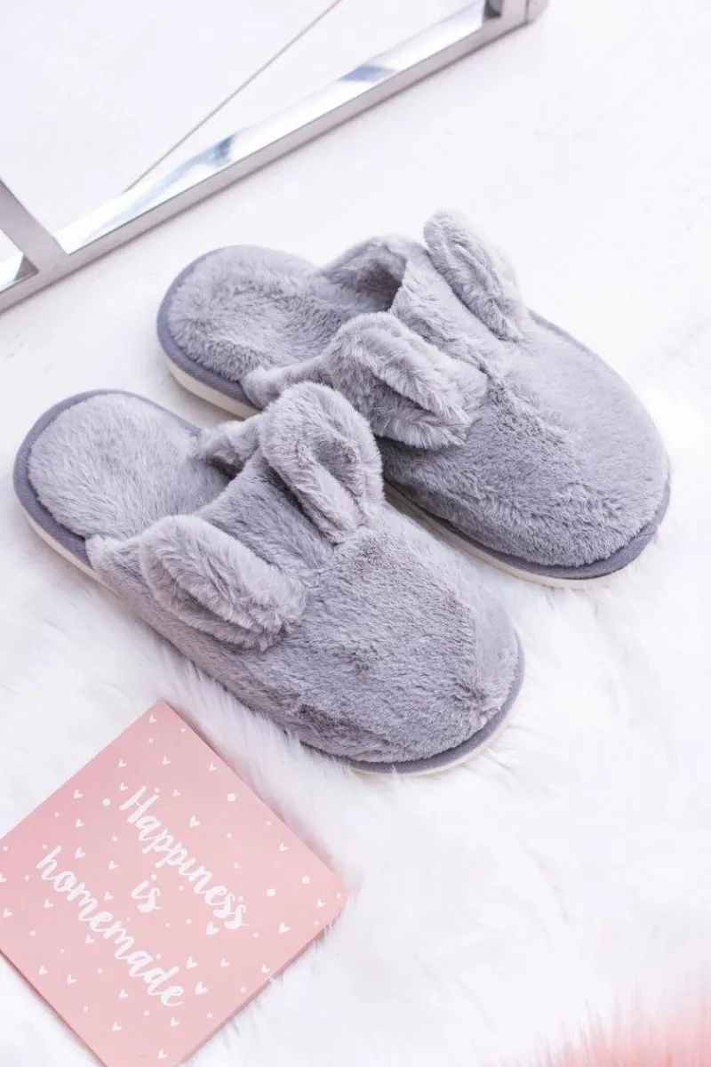 Outlet Boto Kapcie Damskie Króliki z Uszami Szare Alabama