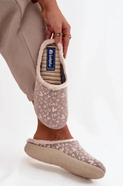 Kapcie Klasyczne|Klapki Damskie Klasyczne></noscript>INBLU Kapcie Damskie Love ET000032 Beżowe Beżowy