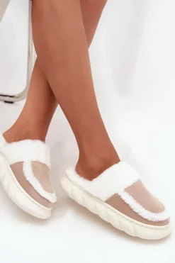 Sale Buty damskie Vinceza Kapcie Damskie Na Grubej Podeszwie Z Futerkiem Vinceza 19952 Beżowe