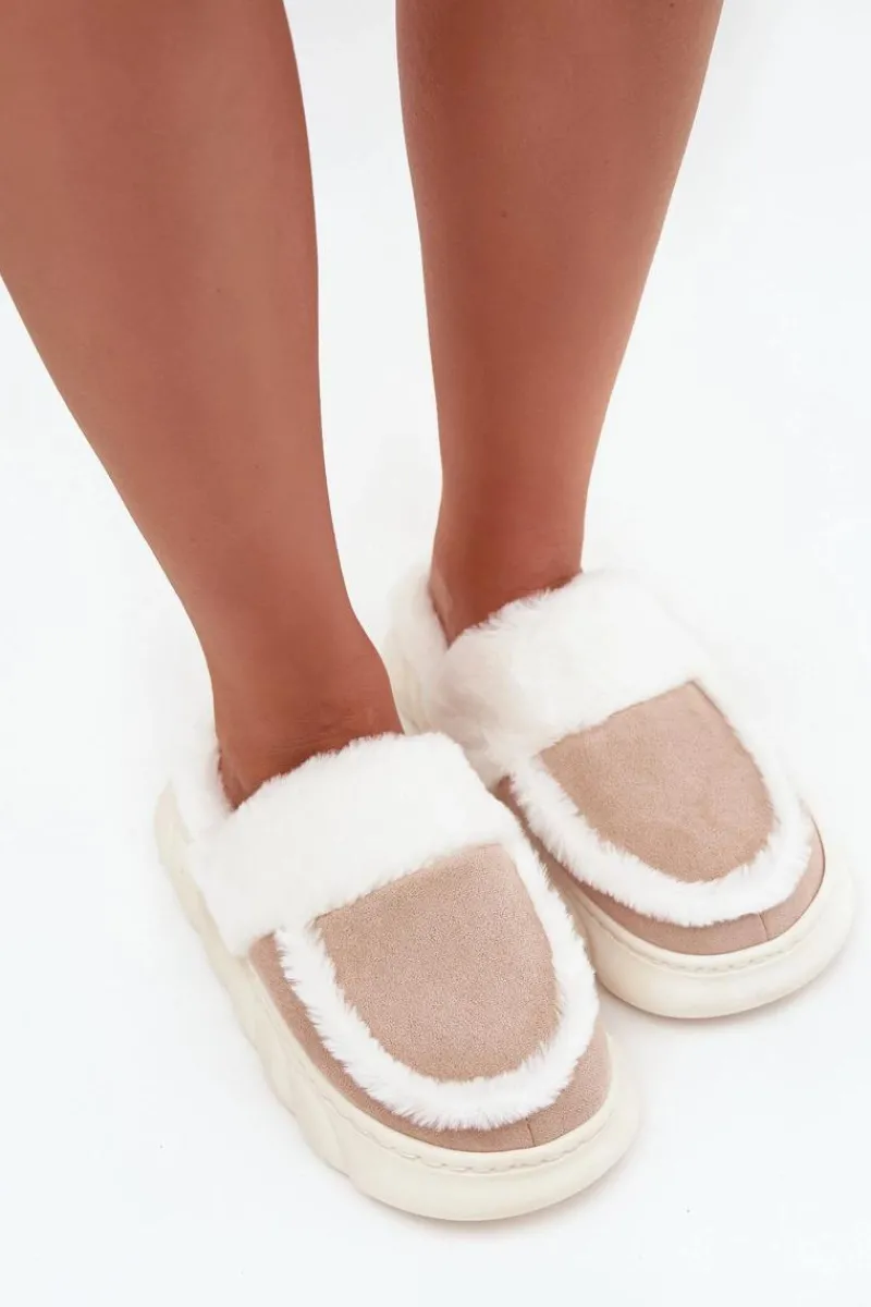 Sale Buty damskie Vinceza Kapcie Damskie Na Grubej Podeszwie Z Futerkiem Vinceza 19952 Beżowe