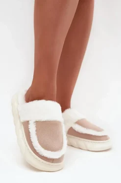 Sale Buty damskie Vinceza Kapcie Damskie Na Grubej Podeszwie Z Futerkiem Vinceza 19952 Beżowe
