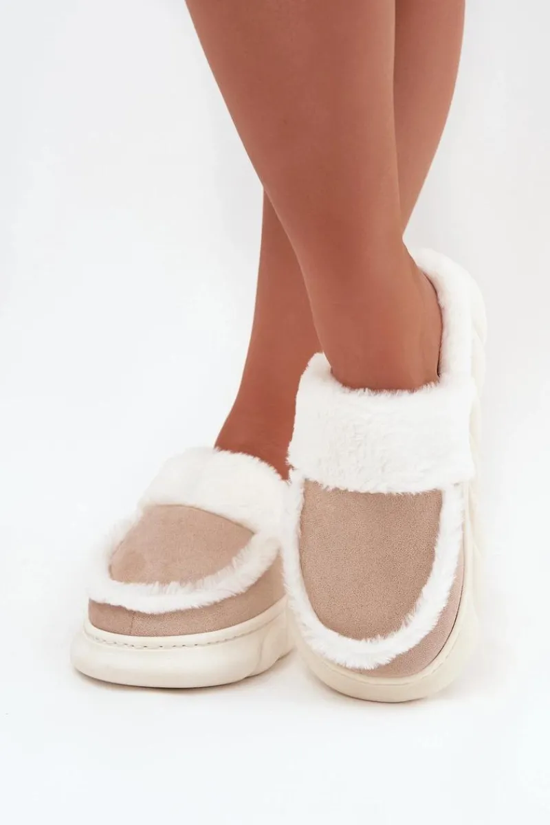 Sale Buty damskie Vinceza Kapcie Damskie Na Grubej Podeszwie Z Futerkiem Vinceza 19952 Beżowe