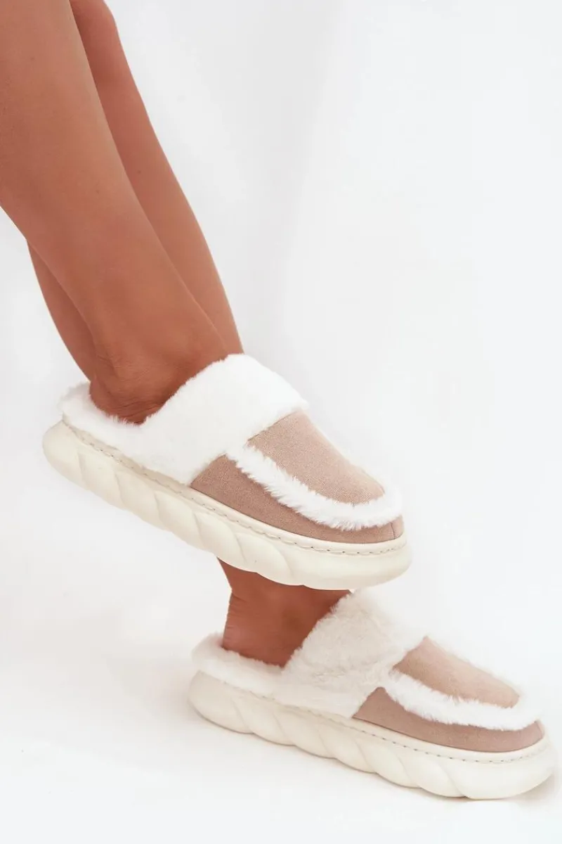Sale Buty damskie Vinceza Kapcie Damskie Na Grubej Podeszwie Z Futerkiem Vinceza 19952 Beżowe
