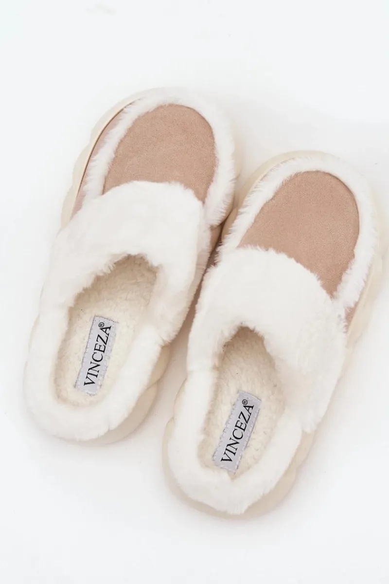 Sale Buty damskie Vinceza Kapcie Damskie Na Grubej Podeszwie Z Futerkiem Vinceza 19952 Beżowe