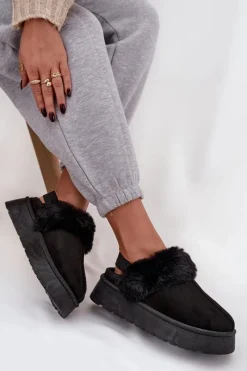 Online Kapcie Damskie Na Platformie Z Futerkiem Czarne Linaris Damskie Śniegowce Damskie|Kapcie Klasyczne