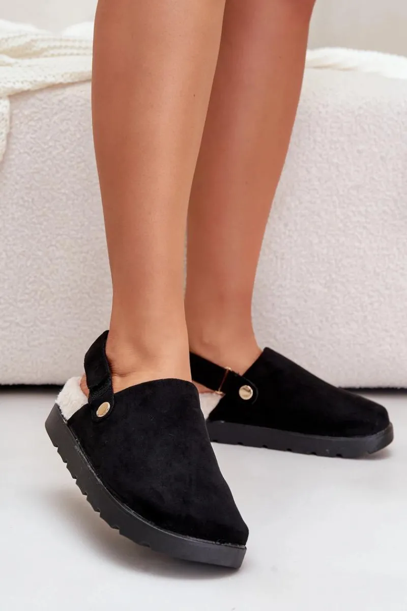 Hot Kapcie Damskie Na Platformie Ocieplane Futerkiem Typu Baranek Czarne Sanilora Damskie Kapcie Klasyczne