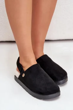 Hot Kapcie Damskie Na Platformie Ocieplane Futerkiem Typu Baranek Czarne Sanilora Damskie Kapcie Klasyczne